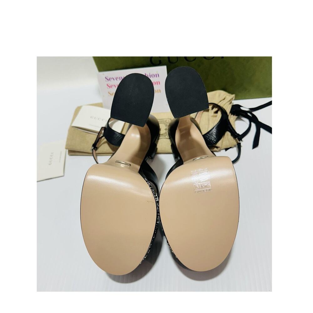 NIB Gucci Janaya Black Platform Slingback Sandals 40.5 US 10.5 GG Studded Heels - Picture 13 of 16